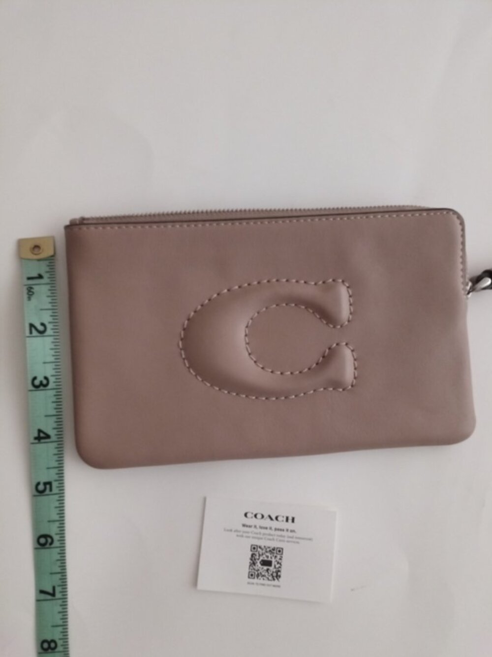 Coach Beige Corner Zip Wristlet Wallet Clutch Large Signature C Logo Like New